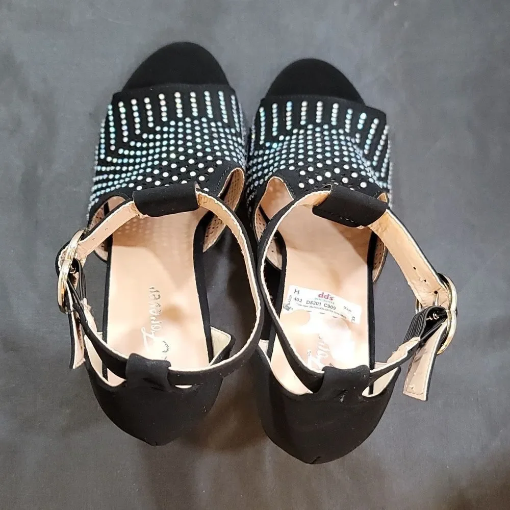 BRAND NEW FOREVER T-STRAP SHINY STUDDED EMBELLISHMENTS OPEN TOE BOOTIE